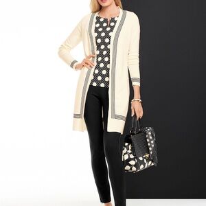 Talbots Cream and Black Cardigan with sleeveless polka dot Top